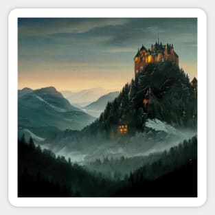 Castle in the misty peaks II Sticker